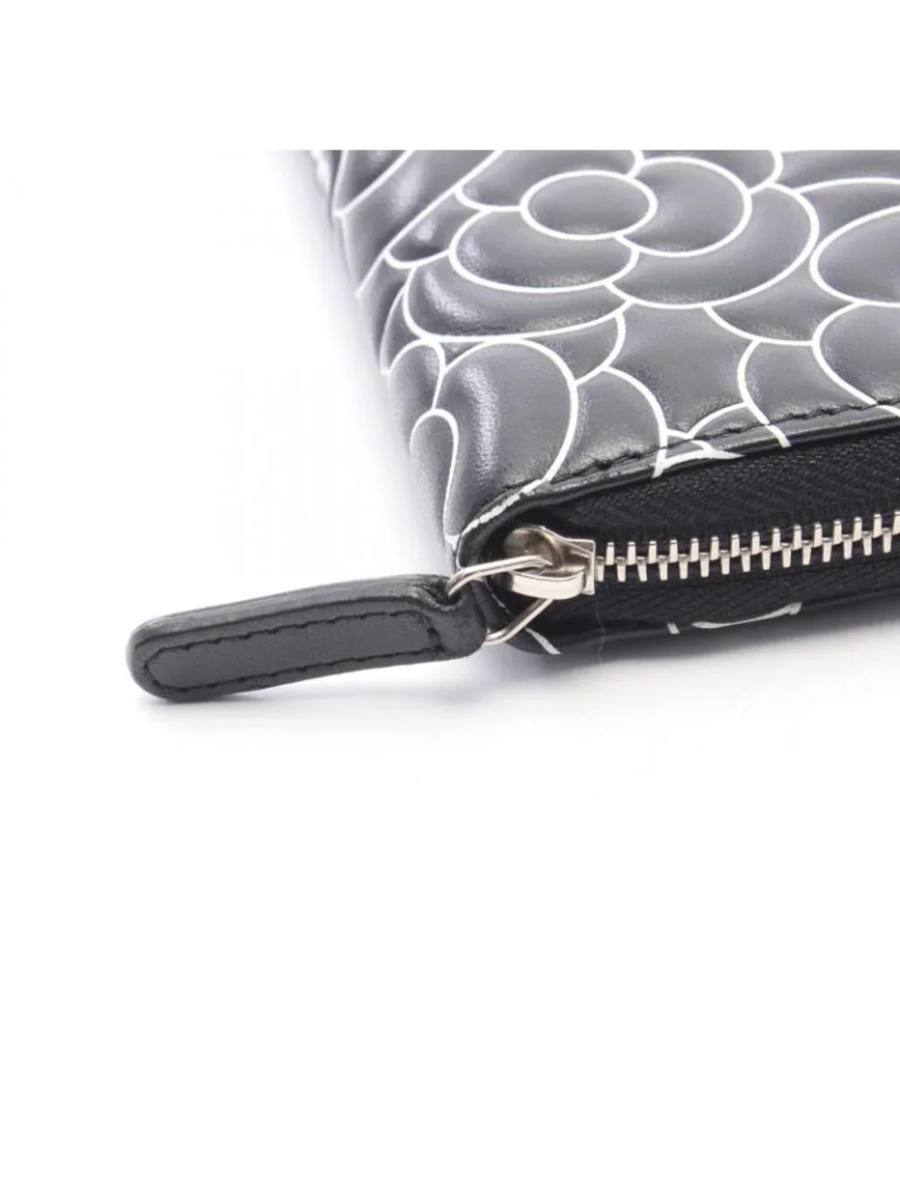 Chanel Round Wallet Camellia Black Leather